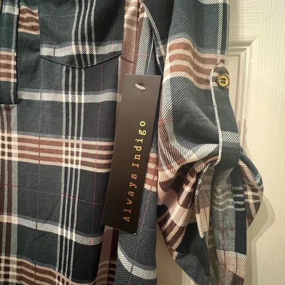 NWT Always Indigo Women’s Plaid Shirt - Picture 9 of 10